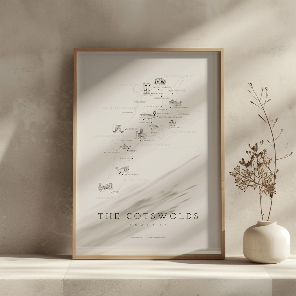 Cotswold Hand-illustrated Pen and Ink Map Print A3/A4/A5 Unframed Wall Art - Fine