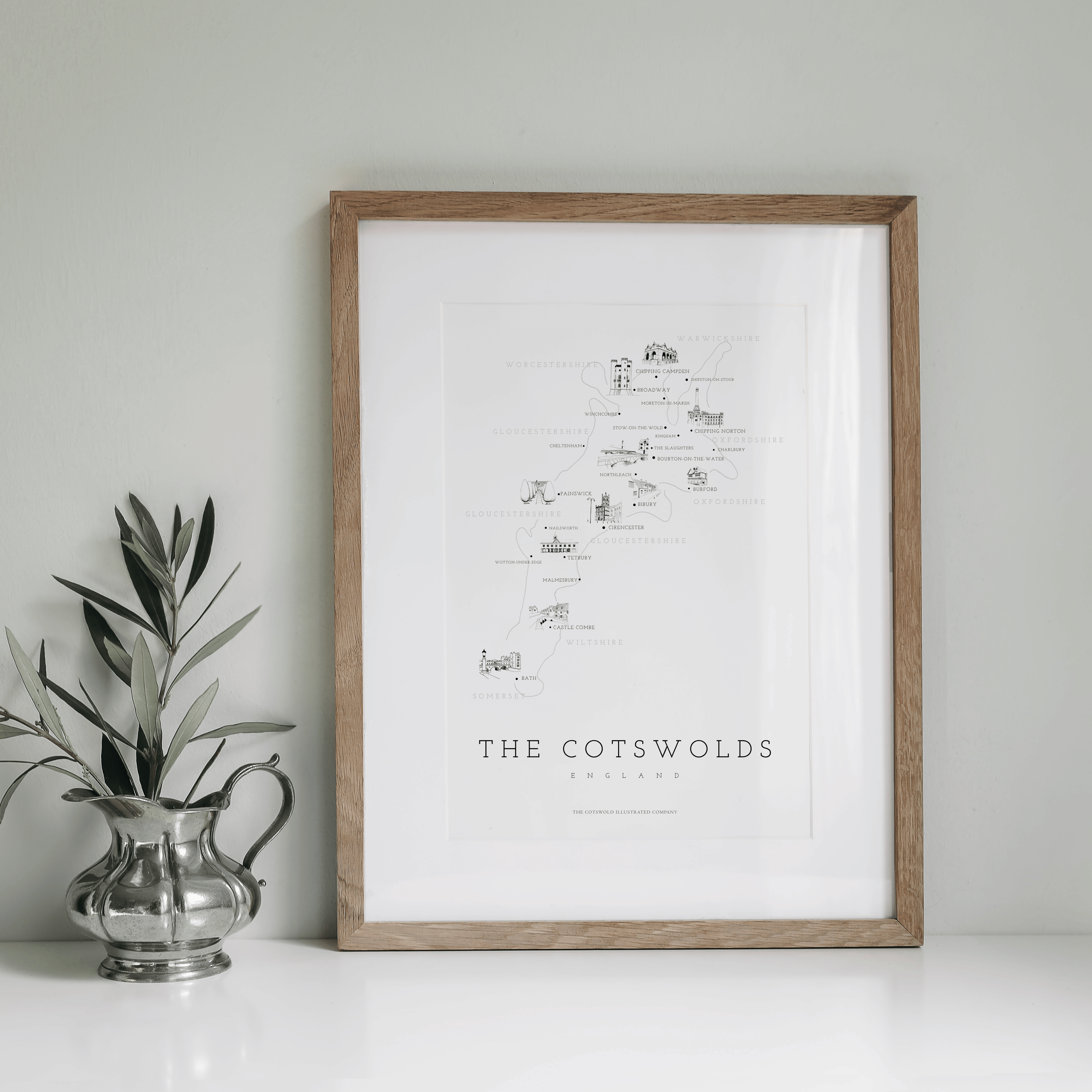 Cotswold Hand-illustrated Pen and Ink Map Print A3/A4/A5 Unframed Wall Art - Fine