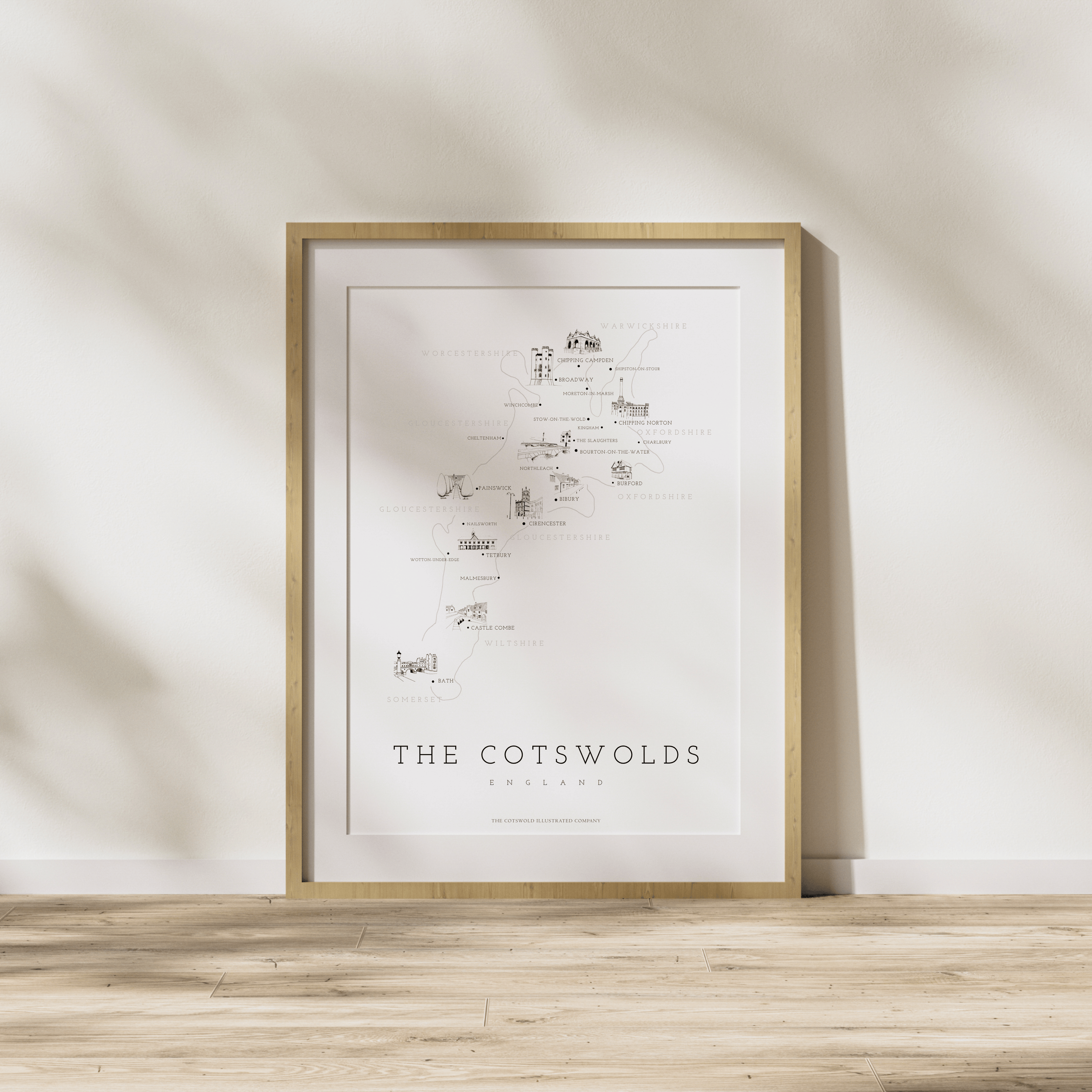 Cotswold Hand-illustrated Pen and Ink Map Print A3/A4/A5 Unframed Wall Art - Fine
