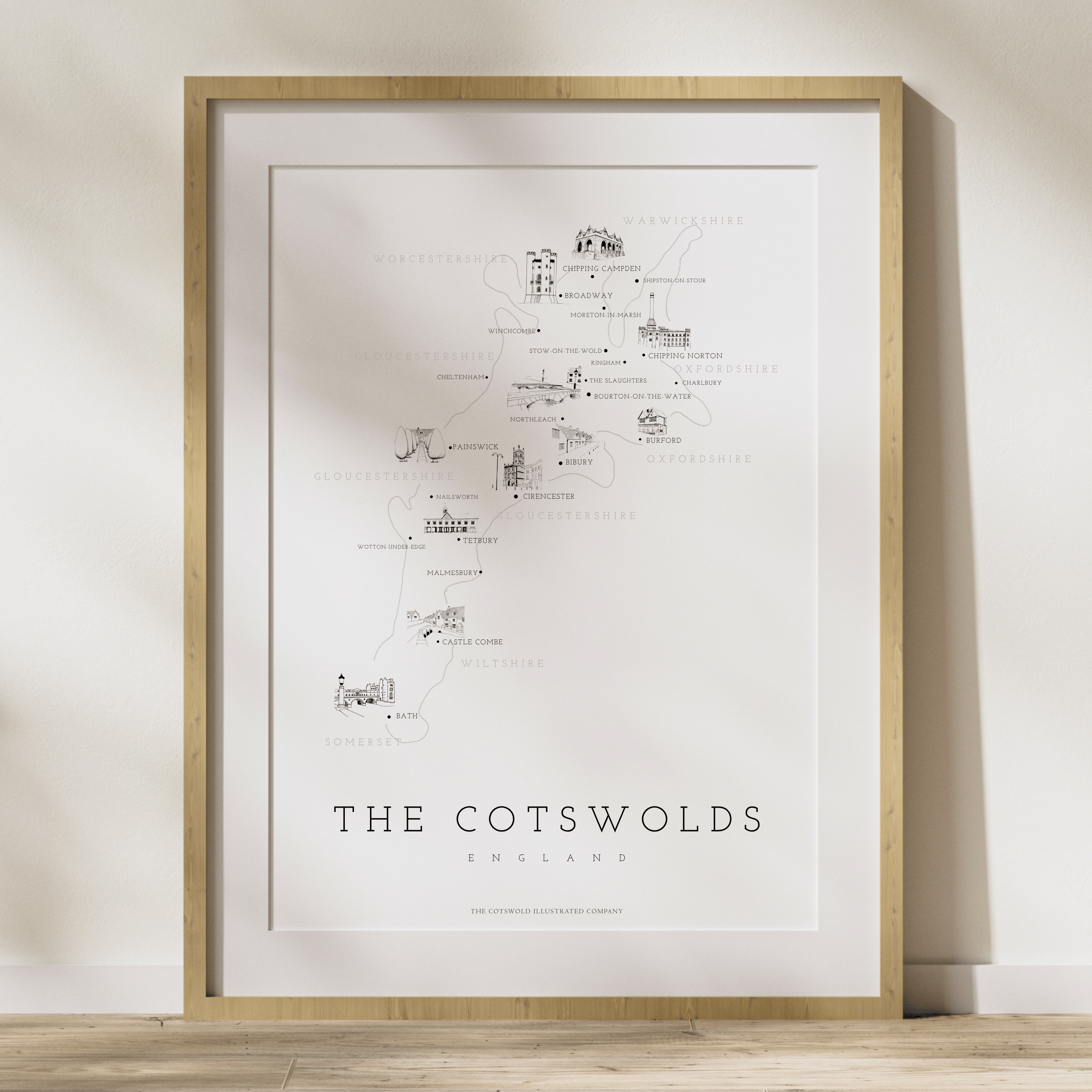 Cotswold Hand-illustrated Pen and Ink Map Print A3/A4/A5 Unframed Wall Art - Fine