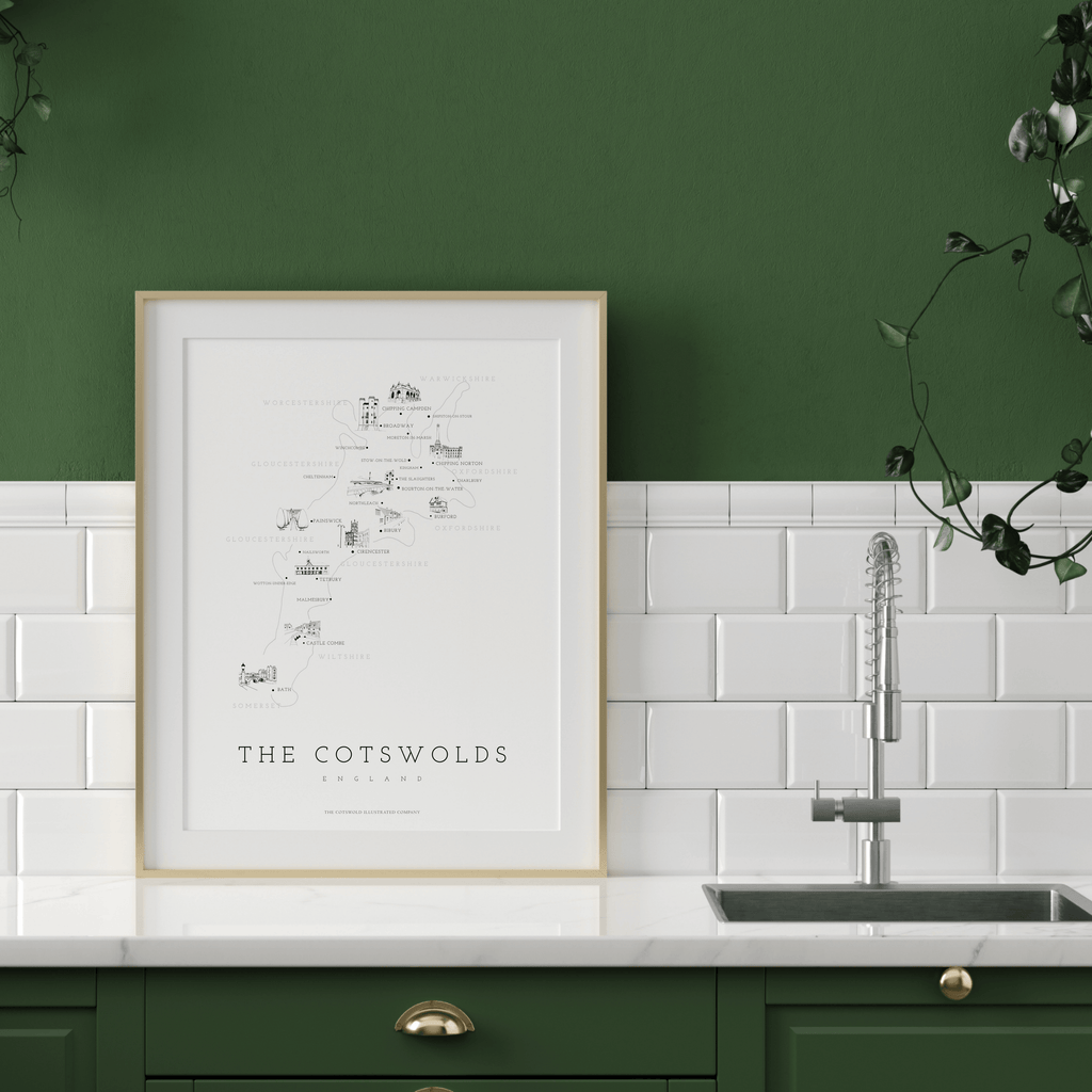 Cotswold Hand-illustrated Pen and Ink Map Print A3/A4/A5 Unframed Wall Art - Fine