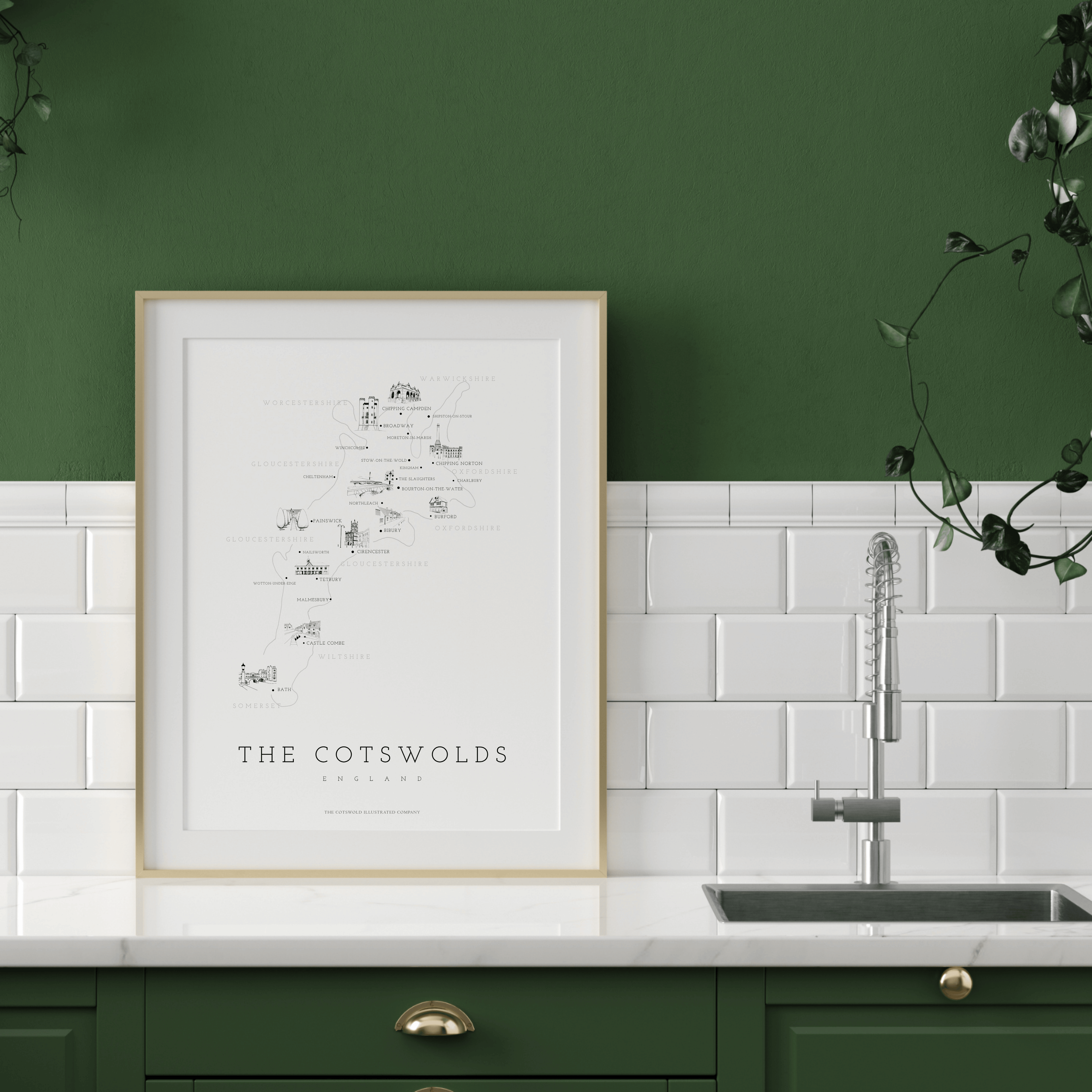 Cotswold Hand-illustrated Pen and Ink Map Print A3/A4/A5 Unframed Wall Art - Fine