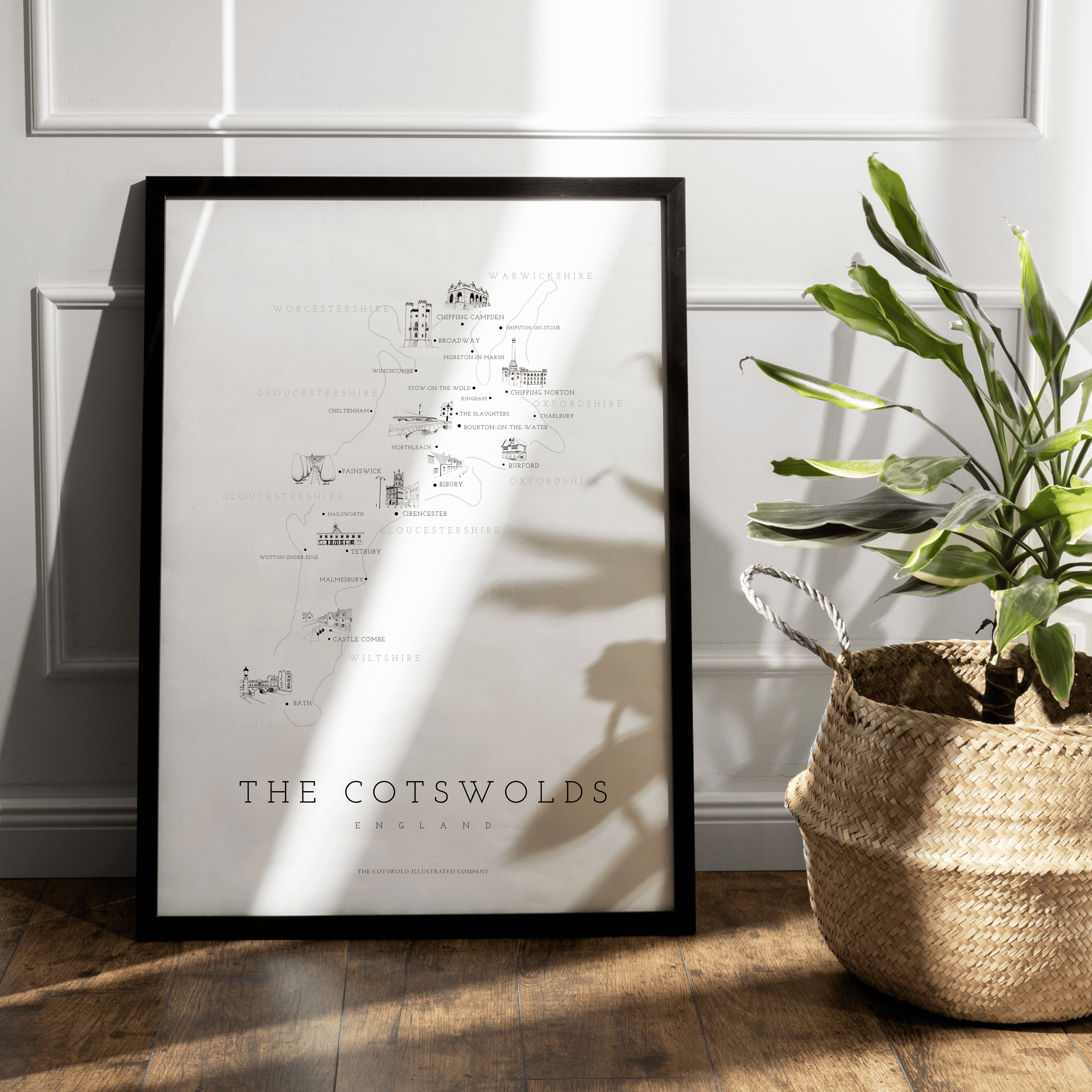 Cotswold Hand-illustrated Pen and Ink Map Print A3/A4/A5 Unframed Wall Art - Fine