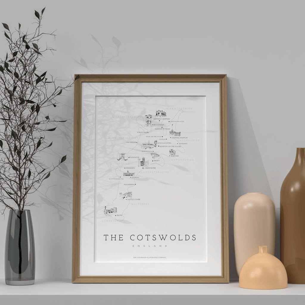 Cotswold Hand-illustrated Pen and Ink Map Print A3/A4/A5 Unframed Wall Art - Fine