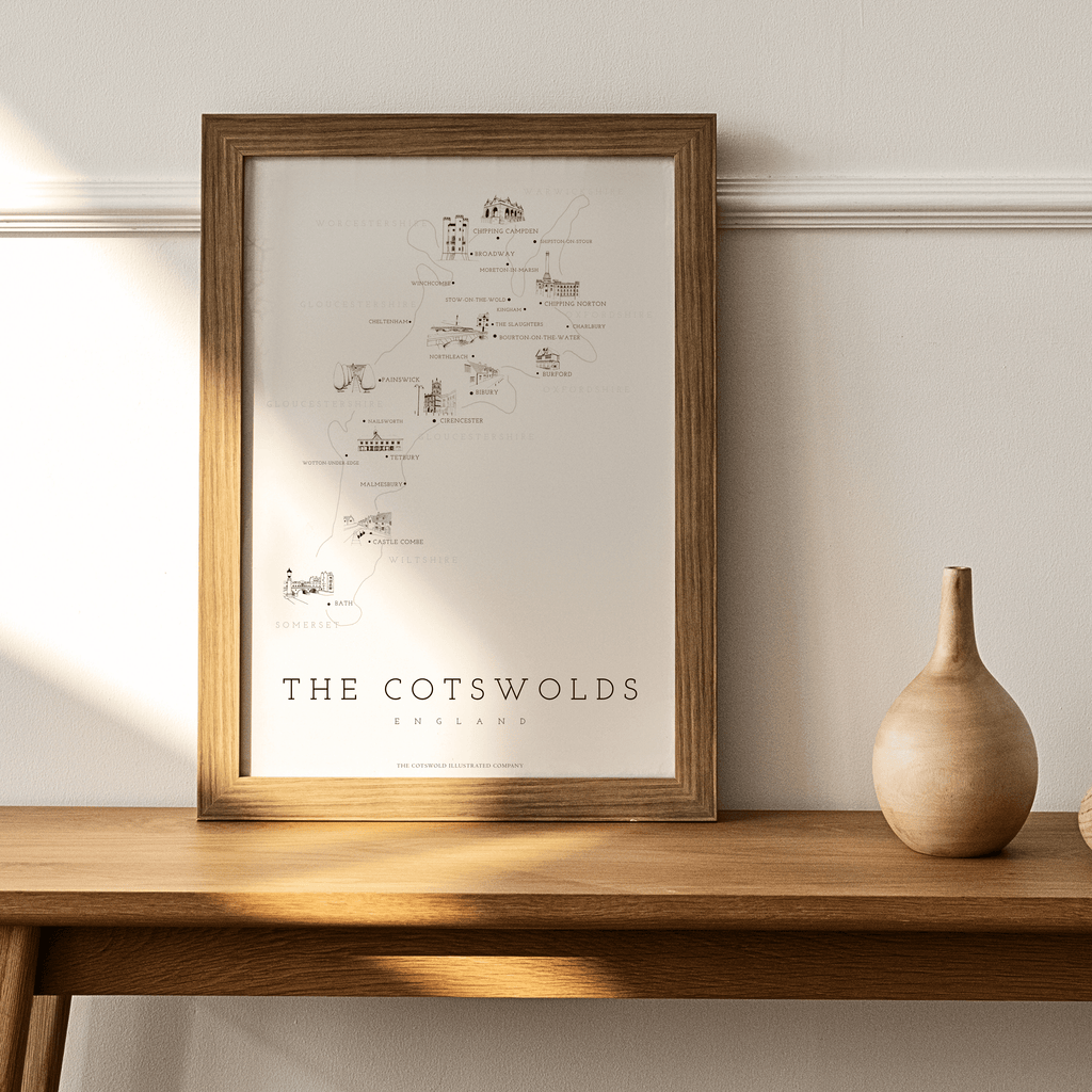 Cotswold Hand-illustrated Pen and Ink Map Print A3/A4/A5 Unframed Wall Art - Fine