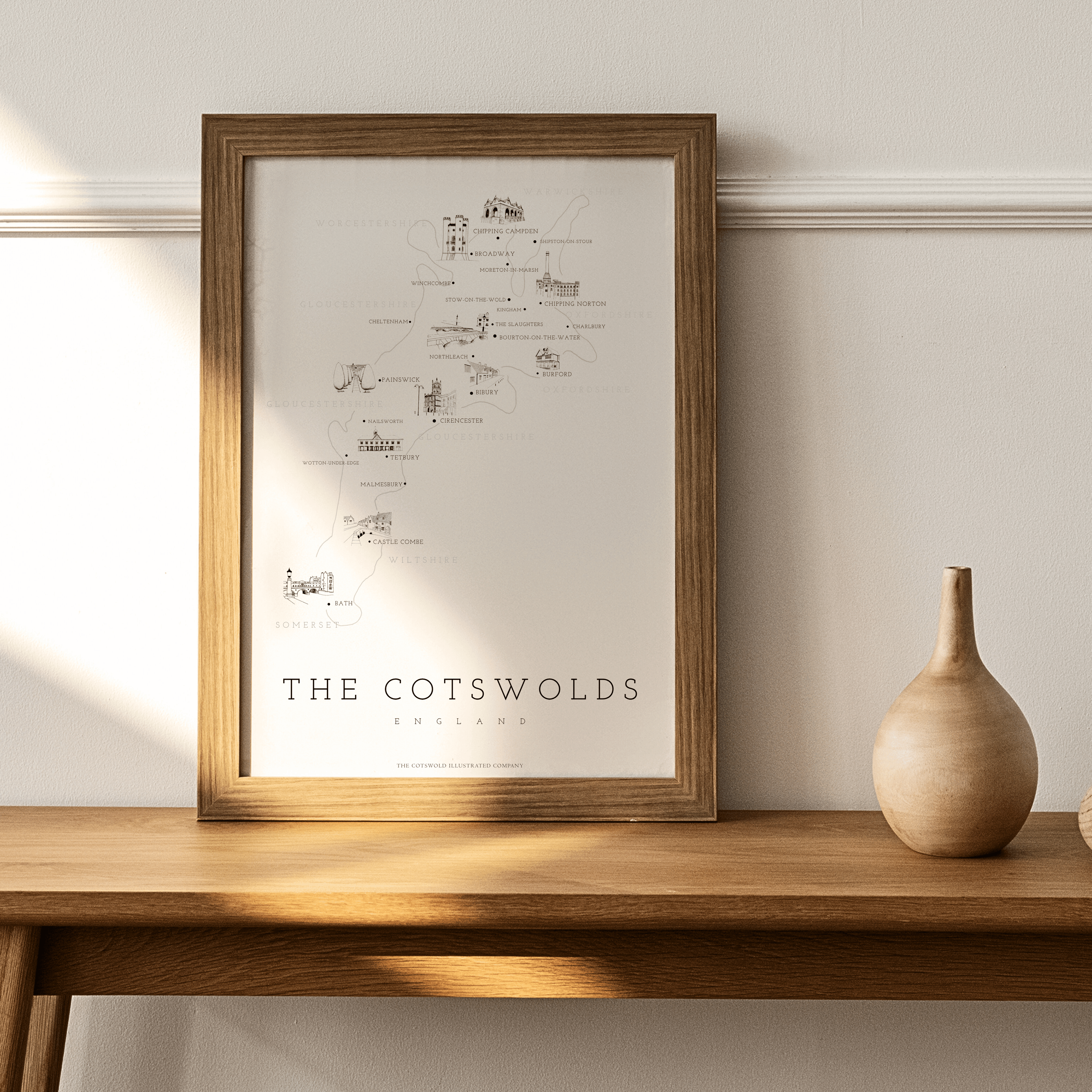 Cotswold Hand-illustrated Pen and Ink Map Print A3/A4/A5 Unframed Wall Art - Fine