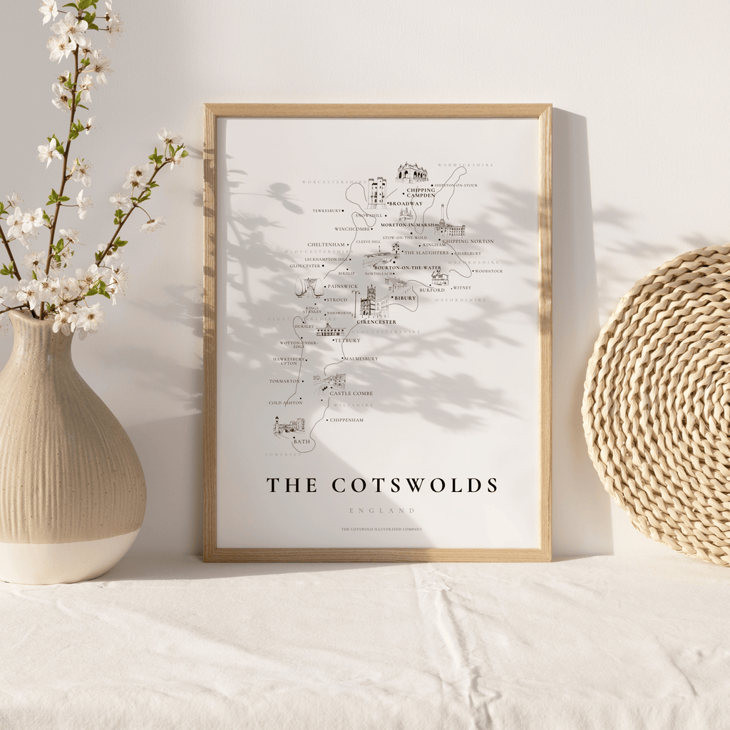Cotswold Hand-illustrated Pen and Ink Map Print A3/A4/A5 Unframed Wall Art - Traditional