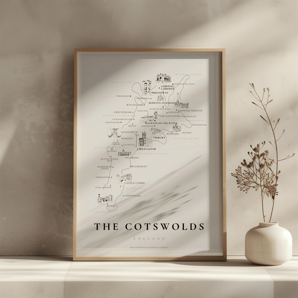 Cotswold Hand-illustrated Pen and Ink Map Print A3/A4/A5 Unframed Wall Art - Traditional