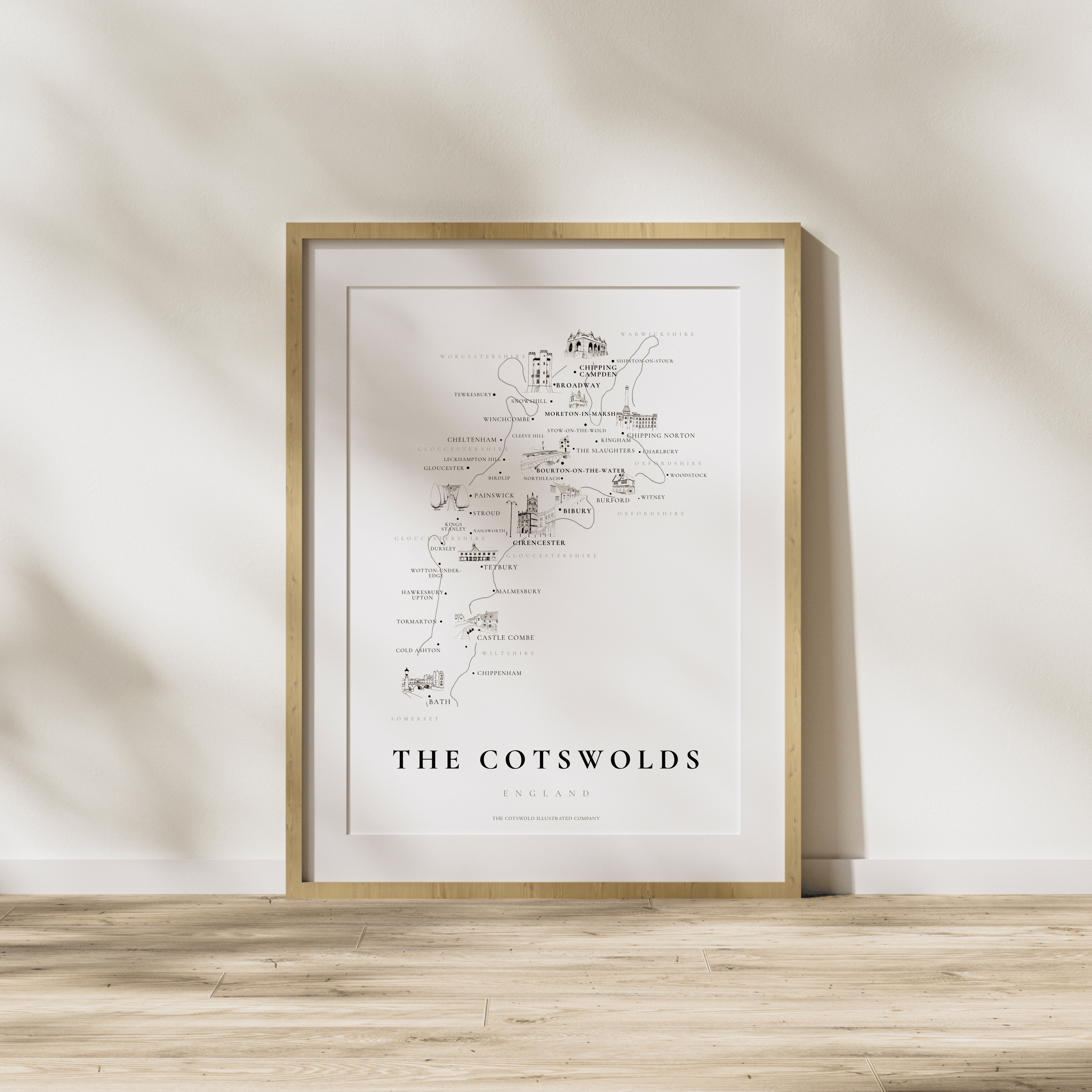 Cotswold Hand-illustrated Pen and Ink Map Print A3/A4/A5 Unframed Wall Art - Traditional