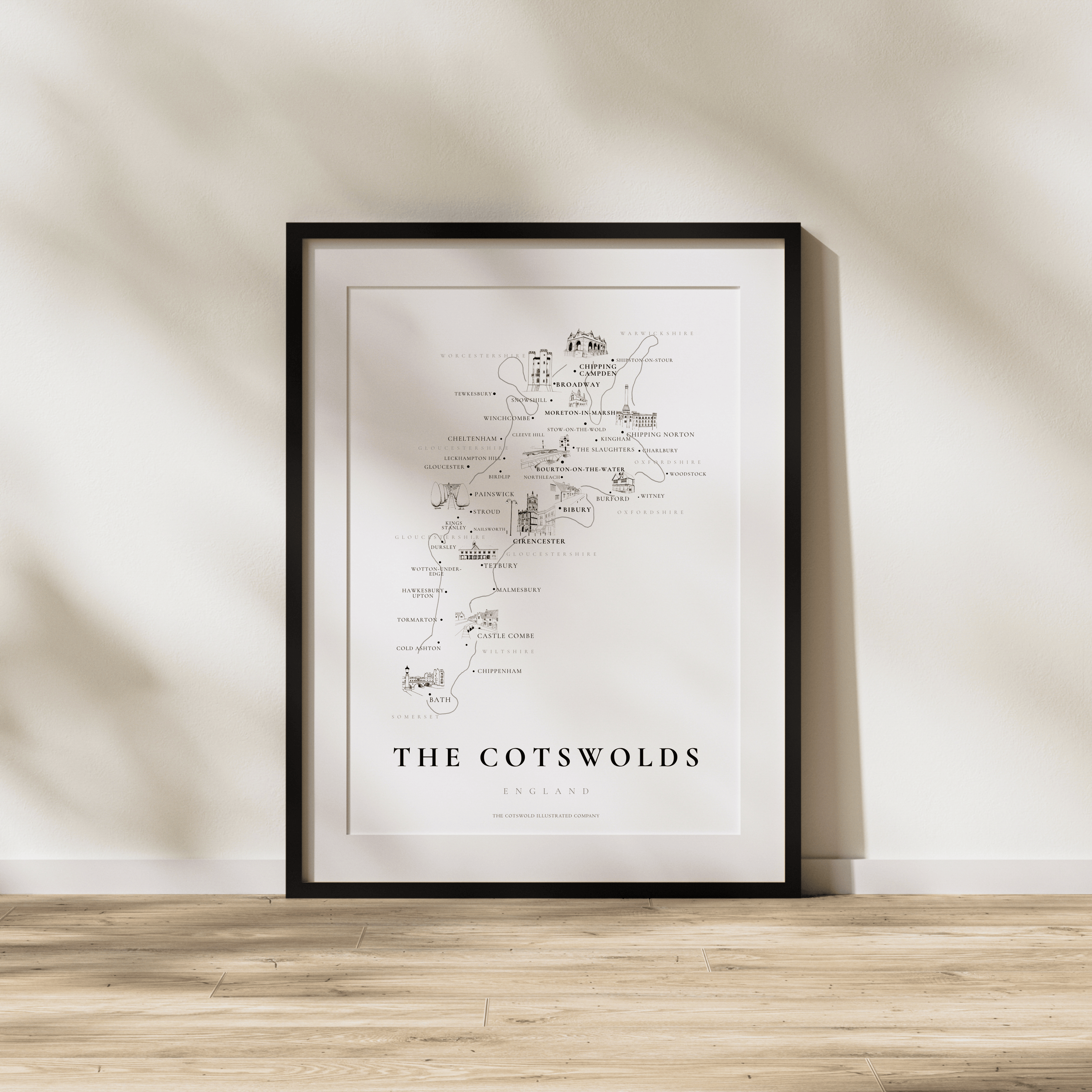 Cotswold Hand-illustrated Pen and Ink Map Print A3/A4/A5 Unframed Wall Art - Traditional