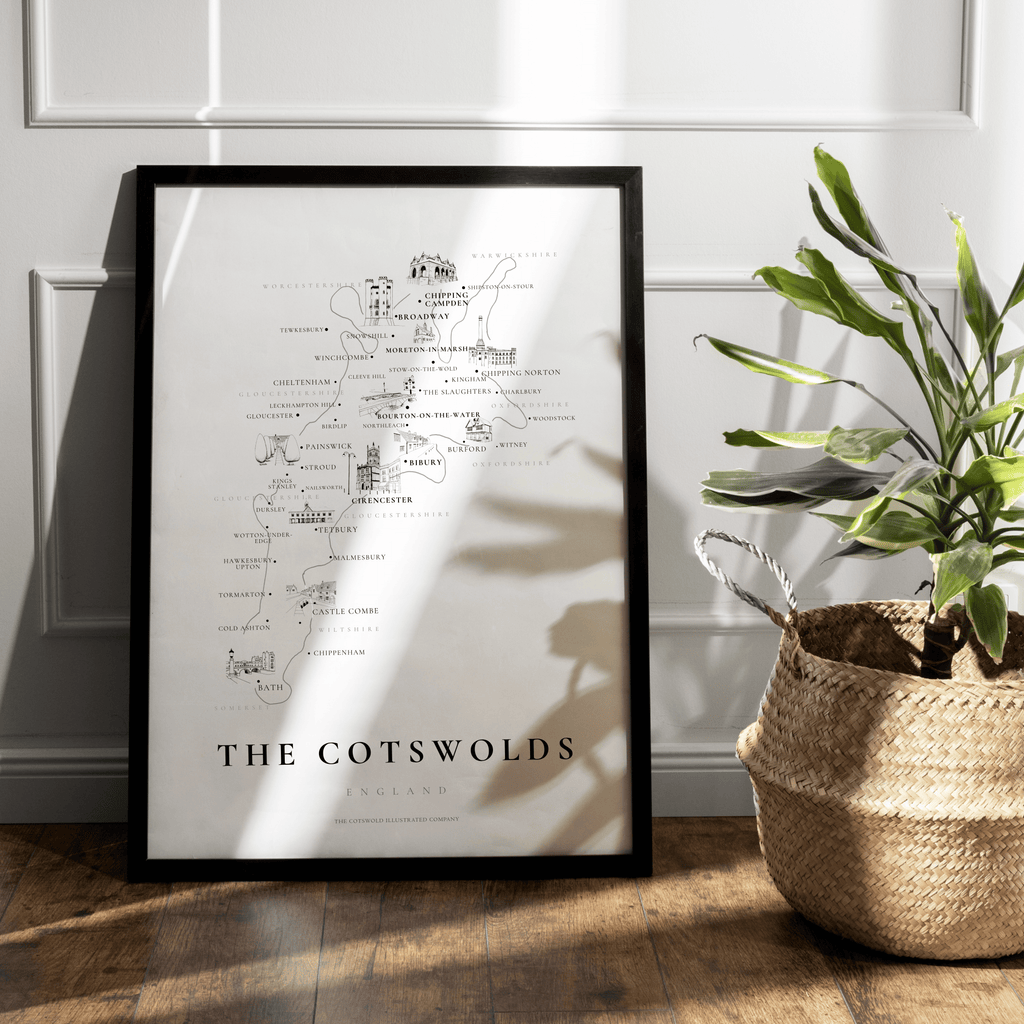 Cotswold Hand-illustrated Pen and Ink Map Print A3/A4/A5 Unframed Wall Art - Traditional