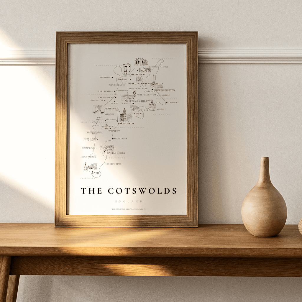 Cotswold Hand-illustrated Pen and Ink Map Print A3/A4/A5 Unframed Wall Art - Traditional